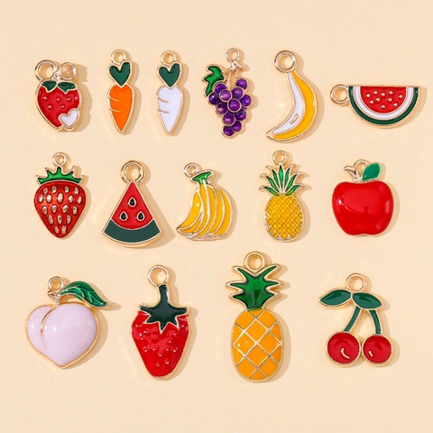 Enamel Alloy Fruit Pendants Strawberry Watermelon Pineapple Cherry Peach Apple Carrot Shapes DIY Jewelry Making Charms Earrings Supplies