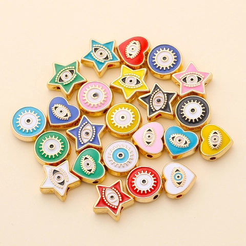 Turkish Evil Eye Alloy Beads Multicolor Enamel Round Heart Star Loose Beads For DIY Bracelet Necklace Jewelry Making Accessories