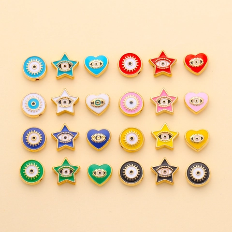 Turkish Evil Eye Alloy Beads Multicolor Enamel Round Heart Star Loose Beads For DIY Bracelet Necklace Jewelry Making Accessories