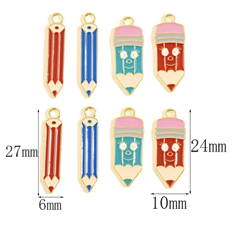 Cartoon Creative Multicolor Pencil Alloy Pendant Enamel Drip Oil DIY Jewelry Making Accessories For Earrings Keychain Graduation Gift
