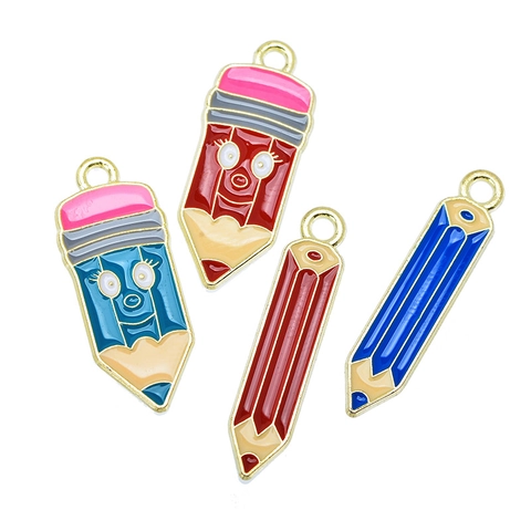 Cartoon Creative Multicolor Pencil Alloy Pendant Enamel Drip Oil DIY Jewelry Making Accessories For Earrings Keychain Graduation Gift