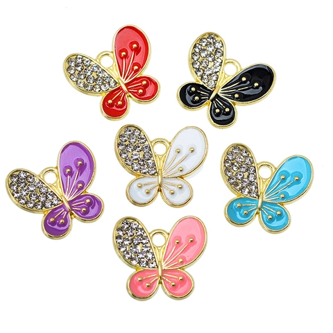 Legierung Schmetterling Emaille Strass Anhänger Für DIY Halskette Ohrring Schmuckherstellung Zubehör Bunte Schmetterling Charms