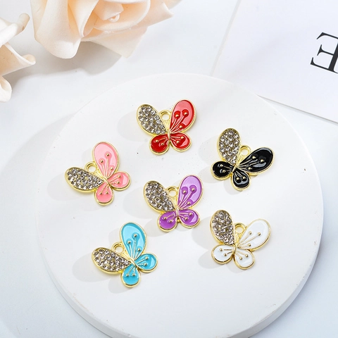 Legierung Schmetterling Emaille Strass Anhänger Für DIY Halskette Ohrring Schmuckherstellung Zubehör Bunte Schmetterling Charms