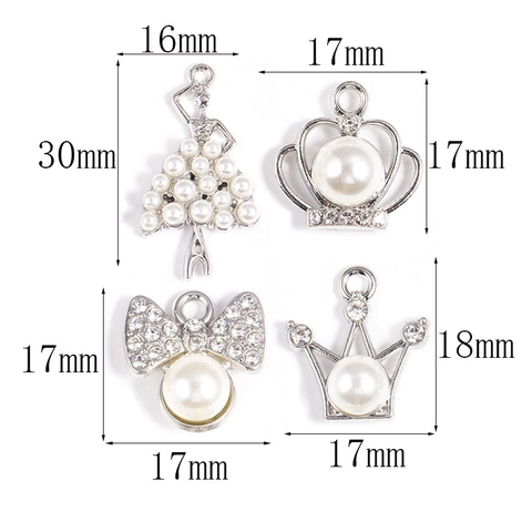 Alloy Artificial Pearl Rhinestone Crown Bow Ballerina Pendants For DIY Jewelry Necklace Earrings Making Material Accessories