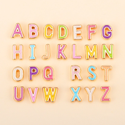 Colorées 26 Lettres Anglaises A-Z Perles Double Face Émail Alliage Perles Intercalaires Pour DIY Bracelet Collier Fabrication de Bijoux Accessoire
