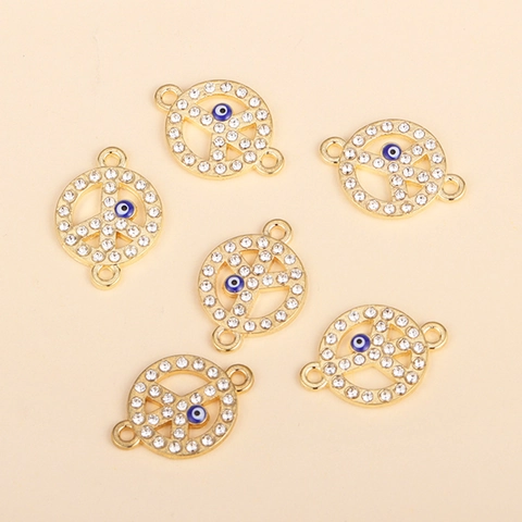 Pendente Connettore in Lega Con Segno della Pace e Malocchio in Strass per Creazione Gioielli Fai da Te Oro Charm Bracciale