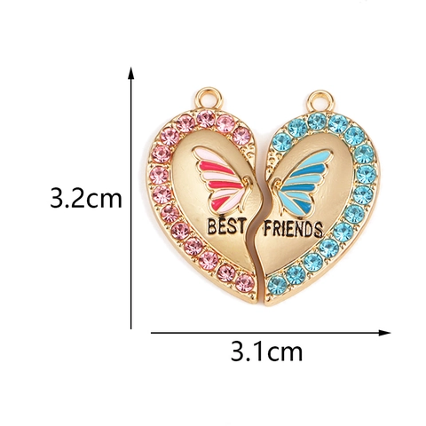 Legierung Best Friends Emaille Herz Strass Split Anhänger Für DIY Freundschaft Halskette Armband Schmuckherstellung Zubehör