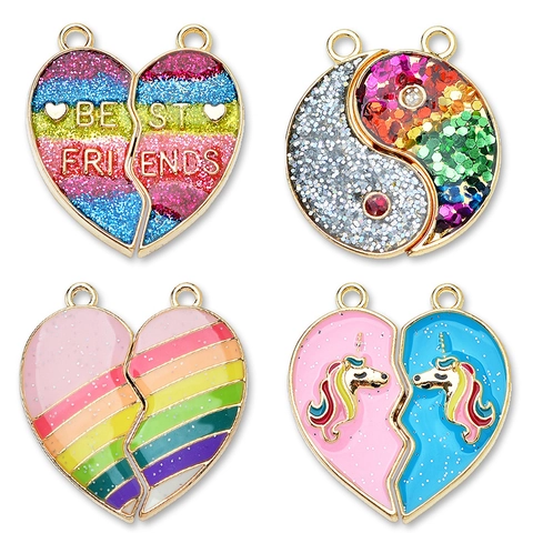 Best Friends Splittable Heart Pendants DIY Jewelry Alloy Enamel Glitter Butterfly Unicorn Yin Yang Charms Necklace Accessory
