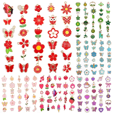 Gemischte Legierung Emaille Schmetterling Blume Tier Herz Charms Anhänger Für DIY Schmuckherstellung Halskette Armband Ohrringe Zubehör