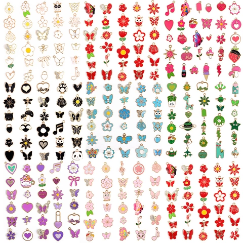 Gemischte Legierung Emaille Schmetterling Blume Tier Herz Charms Anhänger Für DIY Schmuckherstellung Halskette Armband Ohrringe Zubehör