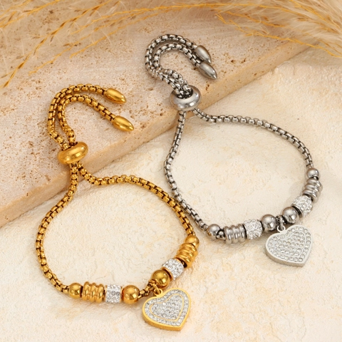 Pulsera Deslizante Ajustable de Acero Inoxidable para Mujer Bañada en Oro de 18K Colgante de Corazón Cruz Árbol de la Vida Estrella Joyería de Circonita