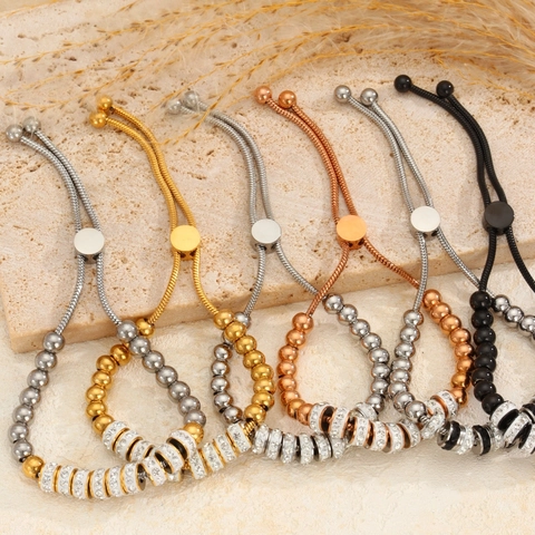 Pulsera de Cuentas de Acero Inoxidable Ajustable de Moda para Mujer Personalizada con Estrás Incrustado Cadena de Serpiente Joyería Minimalista