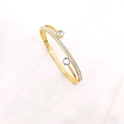 Double Layer Open Bracelet For Women Titanium Steel Rhinestone Encrusted Light Luxury Simple Jewelry Rose Gold Silver Adjustable Bangle