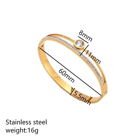 Fashion Titanium Steel Double Layer Pave Rhinestone Bangle Bracelet For Women Light Luxury Gold Rose Gold Steel Jewelry