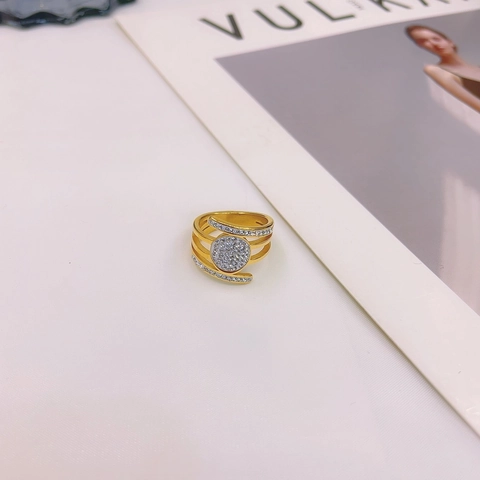 Multi-layer Cross Open Ring Stainless Steel Gold Plated Cubic Zirconia Pave Circle Design Fashion Jewelry For Women Gift