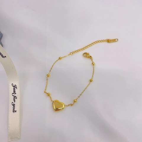 Minimalist Stainless Steel Heart Pendant Bracelet For Women Gold Plated Bead Chain Adjustable Fashion Jewelry Daily Accessory