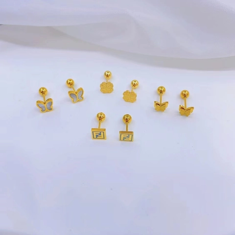 Stainless Steel Stud Earrings For Women Kids 18K Gold Plated Flower Heart Butterfly Zirconia Screw Back Earrings Jewelry