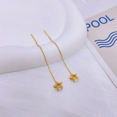 Minimalist Stainless Steel Star Ear Threaders For Women Gold Plated Hollow Star Rhinestone Tassel Long Chain Earrings Jewelry