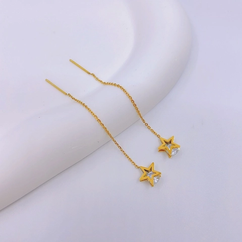Minimalist Stainless Steel Star Ear Threaders For Women Gold Plated Hollow Star Rhinestone Tassel Long Chain Earrings Jewelry