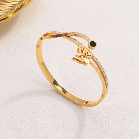 Stainless Steel Butterfly Bangle For Women Rose Gold Gold Plated Hollow Butterfly Rhinestone Inlaid Bracelet Jewelry Gift