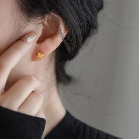 Cute Stainless Steel Rabbit Stud Earrings Gold Titanium Luck Pattern Bunny Ear Bone Stud With Screw Back For Women Girl