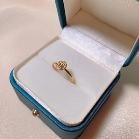 Elegant Titanium Steel Fu Character Ring 18K Gold Plated Lucky Chinese Letter Ring Fashion Jewelry For Women Gift Accessory