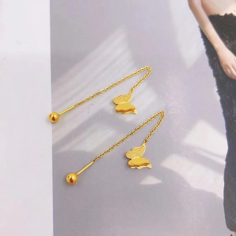 Titanium Steel Frosted Butterfly Ear Threader Earrings Gold Long Chain Tassel Anti-Lost Screw Back Jewelry For Women Girl