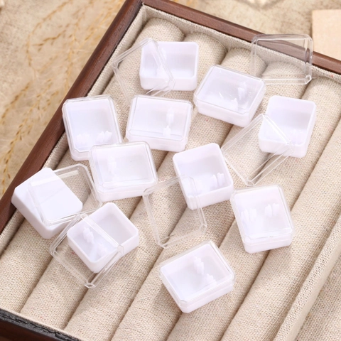 Mini Tragbare Kunststoff Schmuck Aufbewahrungsbox Mit Transparentem Deckel Kleine Quadratische Dose Für Ohrstecker Schmuck Organizer Weiß