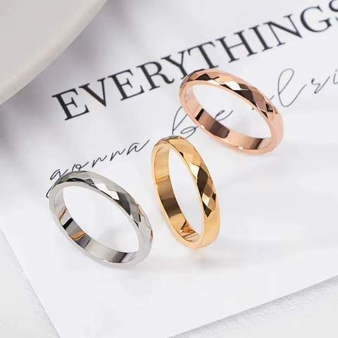 Minimalist Titanium Steel Ring For Women 3mm Wave Faceted Rhombic Pattern Geometric Band Light Luxury Fashion Jewelry Gift