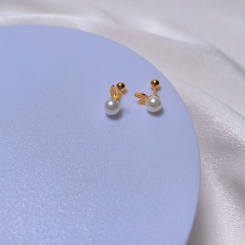 Titanium Steel Rabbit Pearl Stud Earrings For Women Cute Gold Animal Earring With Stainless Steel Post Fashion Jewelry Gift