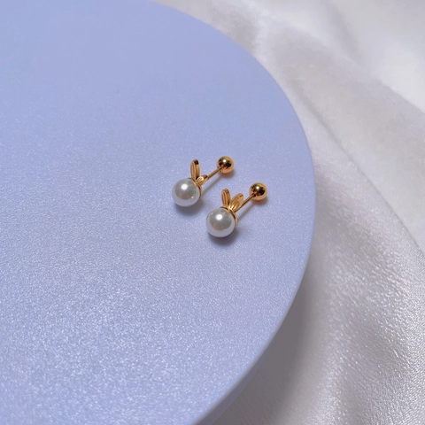Titanium Steel Rabbit Pearl Stud Earrings For Women Cute Gold Animal Earring With Stainless Steel Post Fashion Jewelry Gift