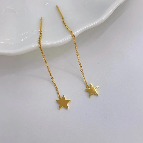 Minimalist Titanium Steel Star Pendant Threader Earrings 18K Gold Plated Long Tassel Dangle Earring Fashion Jewelry For Women