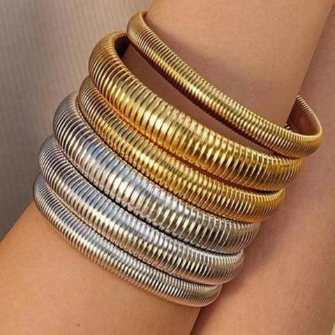Brazalete Tubogas de Acero Inoxidable Minimalista para Mujer Chapado en Oro Plata Pulsera Elástica Joyería Retro Geométrica