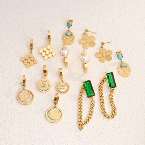 Pendientes Vintage de Oro y Acero de Titanio Francés para Mujer Joyería de Acero Inoxidable de Estilo Occidental Estrás Perla Artificial Pendientes Colgantes Elegantes