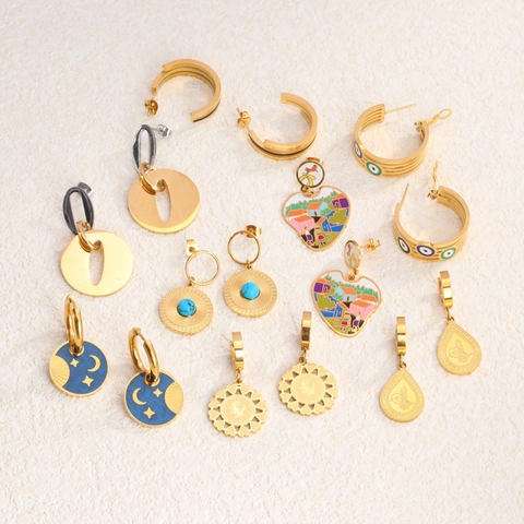 Pendientes Vintage de Oro y Acero de Titanio Francés para Mujer Joyería de Acero Inoxidable de Estilo Occidental Estrás Perla Artificial Pendientes Colgantes Elegantes