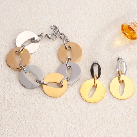 Pulsera de Cadena Gruesa Bicolor Para Mujer de Acero Inoxidable con Eslabones Ovalados Geométricos Joyería de Moda Punk Acabado Chapado en Oro Plata