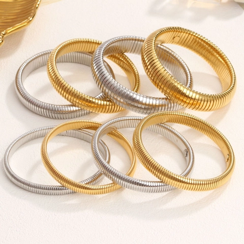 Brazalete Elástico Tubogas Vintage Francés Para Mujeres Hombres Acero De Titanio Textura De Serpiente Joyería De Moda Apilable