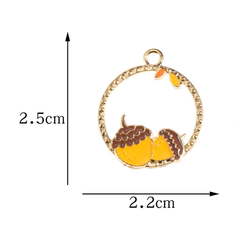 Alloy Enamel Maple Leaf Acorn Round Pendants Autumn Theme Jewelry Making Accessories For Earrings Keychain DIY Charms