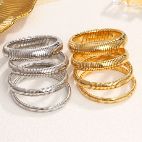 Brazalete Elástico Tubogas Vintage Francés Para Mujeres Hombres Acero De Titanio Textura De Serpiente Joyería De Moda Apilable