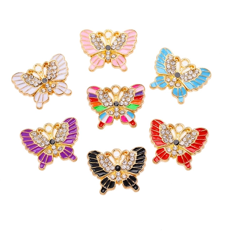 Alloy Rhinestone Enamel Butterfly Pendants For DIY Jewelry Making Necklaces Earrings Handcrafted Accessories For Women