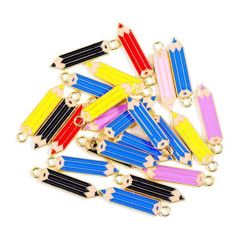 Alloy Pencil Charms Colorful Enamel Pencil Pendants For Earrings Necklace Bracelet Keychain DIY Accessories Crafting Supplies