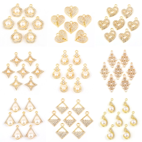 Pendentifs en Alliage de Mode avec Perle Artificielle et Strass pour Accessoires de Fabrication de Bijoux DIY Or Pendentifs Pavé