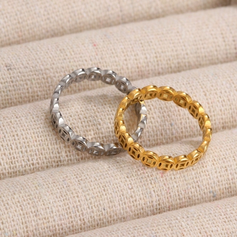 Vintage Stainless Steel Copper Coin Hollow Ring For Men Women Luck Wealth Gold Silver Plated Band Ring Fashion Jewelry Gift