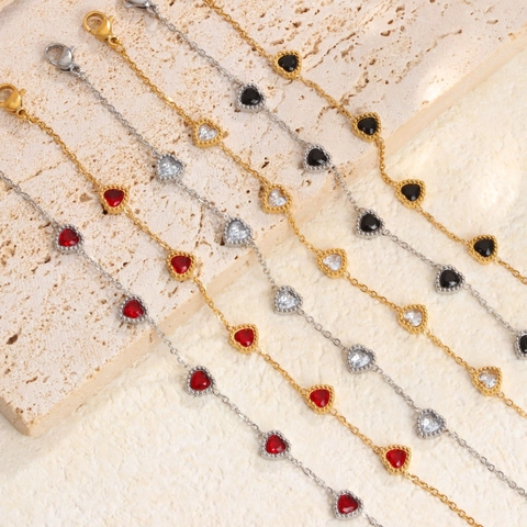 Pulsera de Acero Inoxidable con Corazón Zirconia Para Mujer Chapado en Oro Plata Ajustable Simple Retro Joyería