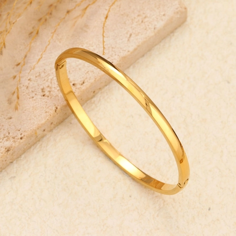Brazalete Minimalista de Acero Inoxidable Liso Cierre de Bisagra Ovalado Pulido Oro Plata Negro Joyería de Moda Para Mujer Hombre