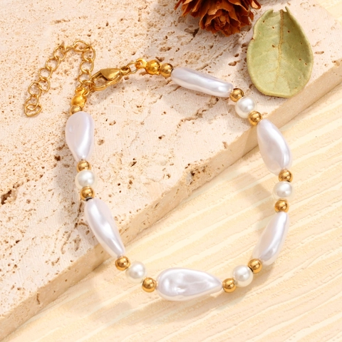 Conjunto de Joyas de Collar y Pulsera de Perlas Artificiales Barrocas Vintage Francesas para Mujer Elegante Perla Irregular
