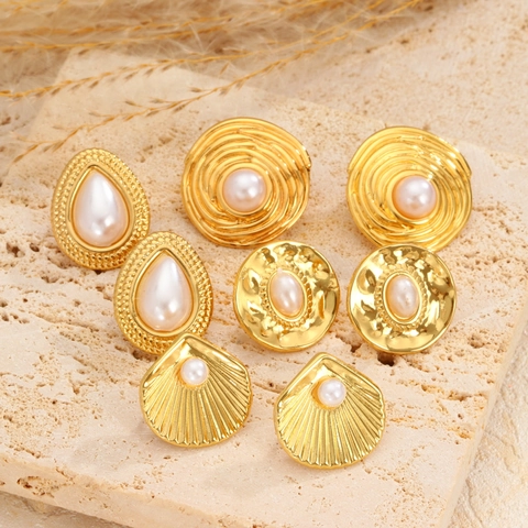 Orecchini a Bottone in Acciaio Inossidabile Retro Francese per Donna Eleganti Orecchini con Perle Artificiali Dorati Gioielli a Goccia