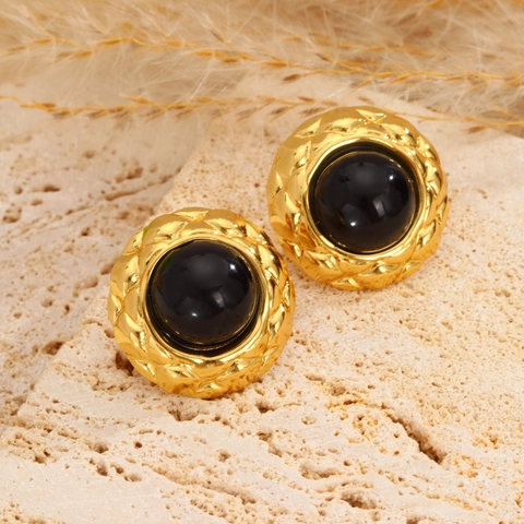 Pendientes de Botón Redondos de Acero Inoxidable 304 Estilo Maillard Vintage Chapado en Oro de 18K Acolchado Martillado Joyería Retro Para Mujer