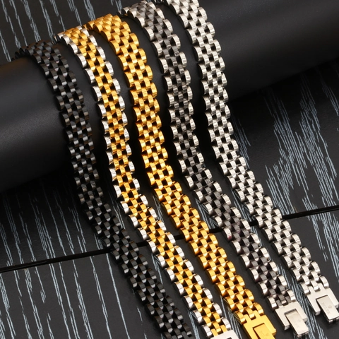 Pulsera Estilo Correa de Reloj Unisex de Acero Inoxidable Hecha a Mano con Cuentas Joyería Clásica para Hombres Mujeres