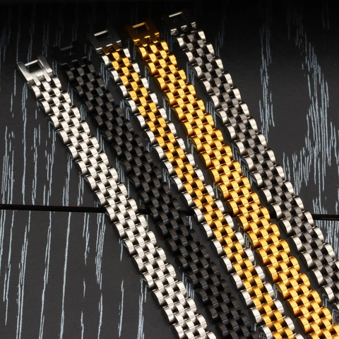 Pulsera Estilo Correa de Reloj Unisex de Acero Inoxidable Hecha a Mano con Cuentas Joyería Clásica para Hombres Mujeres